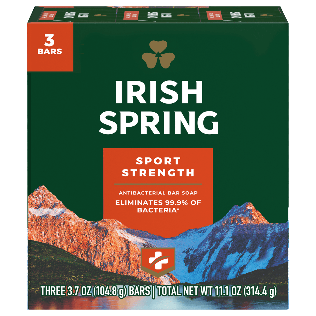 Irish Spring Sport Strength Antibacterial Bar Soap for Men, 3.7 oz, 3 Pack