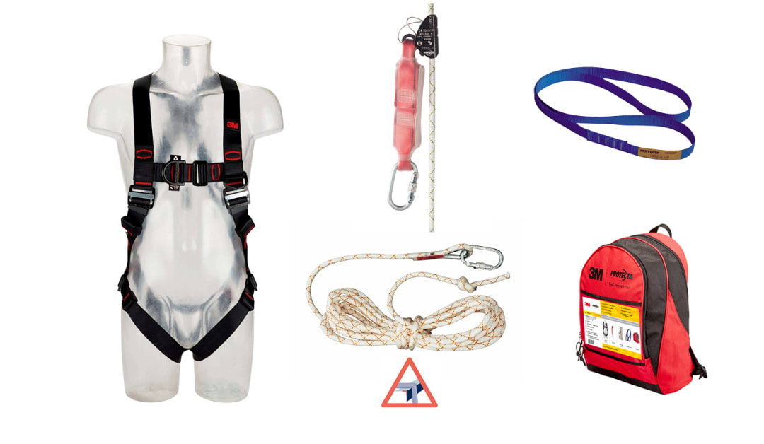3M™ Protecta® Düşüş Koruması Çatıcı Seti, Ankraj, Emniyet Kemeri, Halat Tutucu/Lanyard, 10 m Yaşam Hattı, Sırt Çantası, 1150511