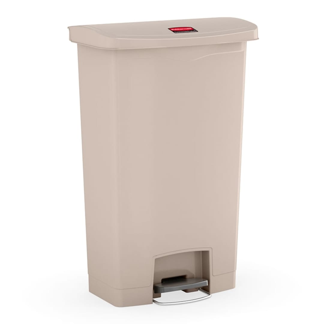 Rubbermaid Commercial Products STREAMLINE 18 GAL Step-On Resin Front Step Trash Can, Beige