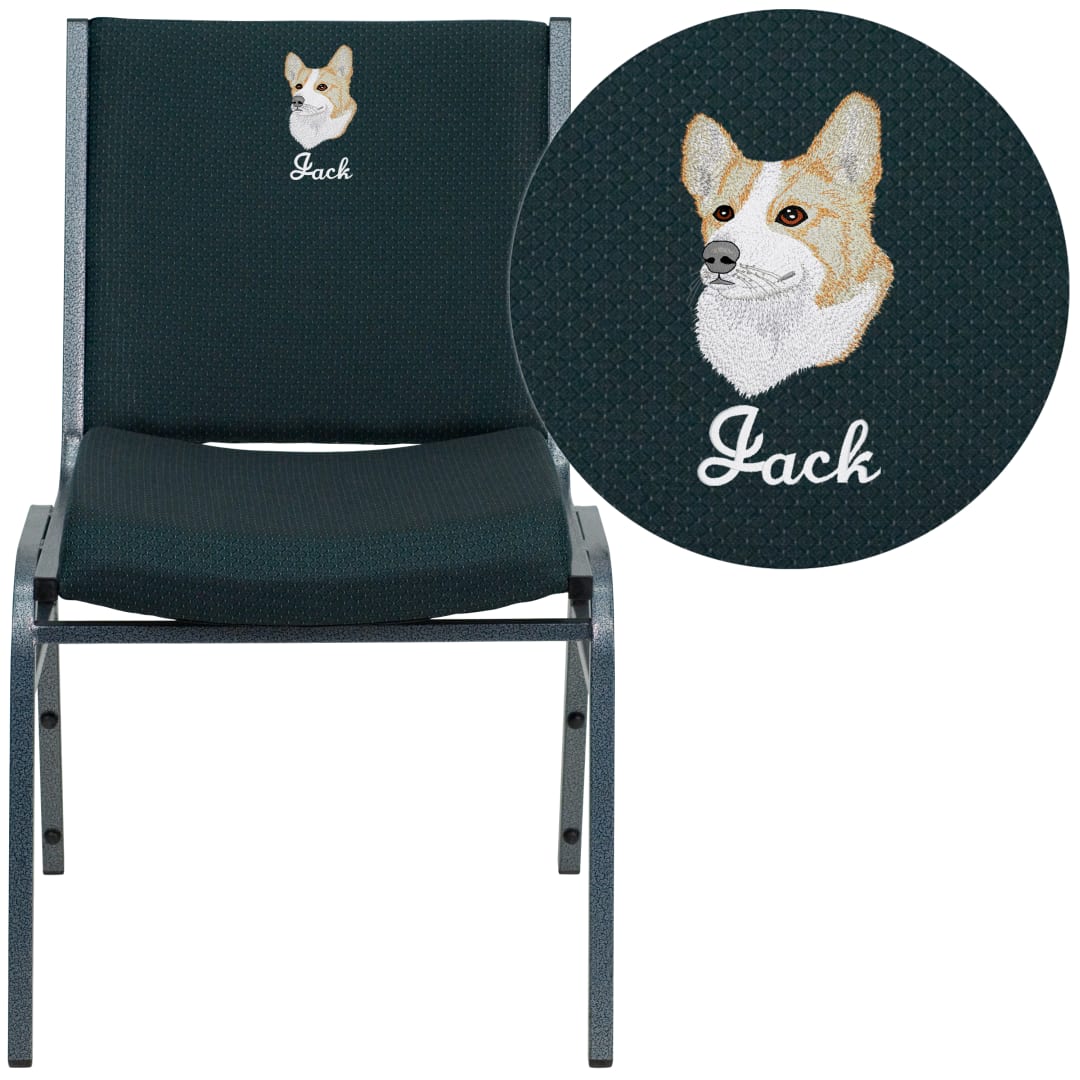 Embroidered HERCULES Series Heavy Duty Green Patterned Fabric Stack Chair