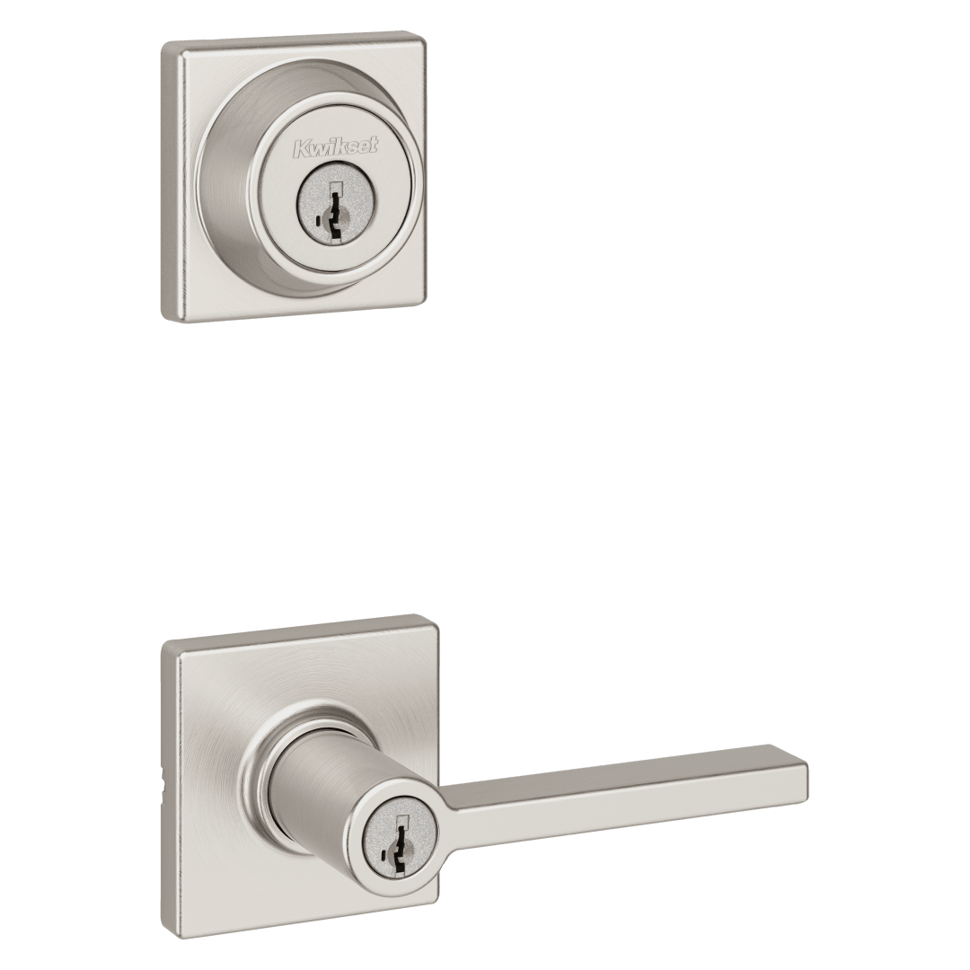 Casey Square Combo Pack Lever in Satin Nickel featuring SmartKey Security