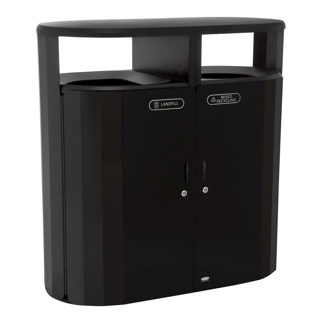 Rubbermaid Commercial Products Resist 2x33 GAL Dual Stream, Textured Black/Black Gloss