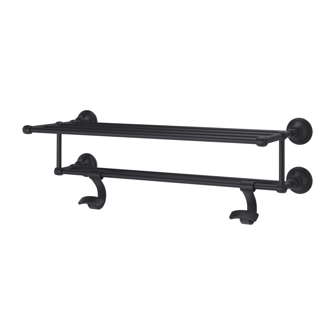 Tisbury 24" Towel Rack with Two Hanging Hooks in Tuscan Bronze