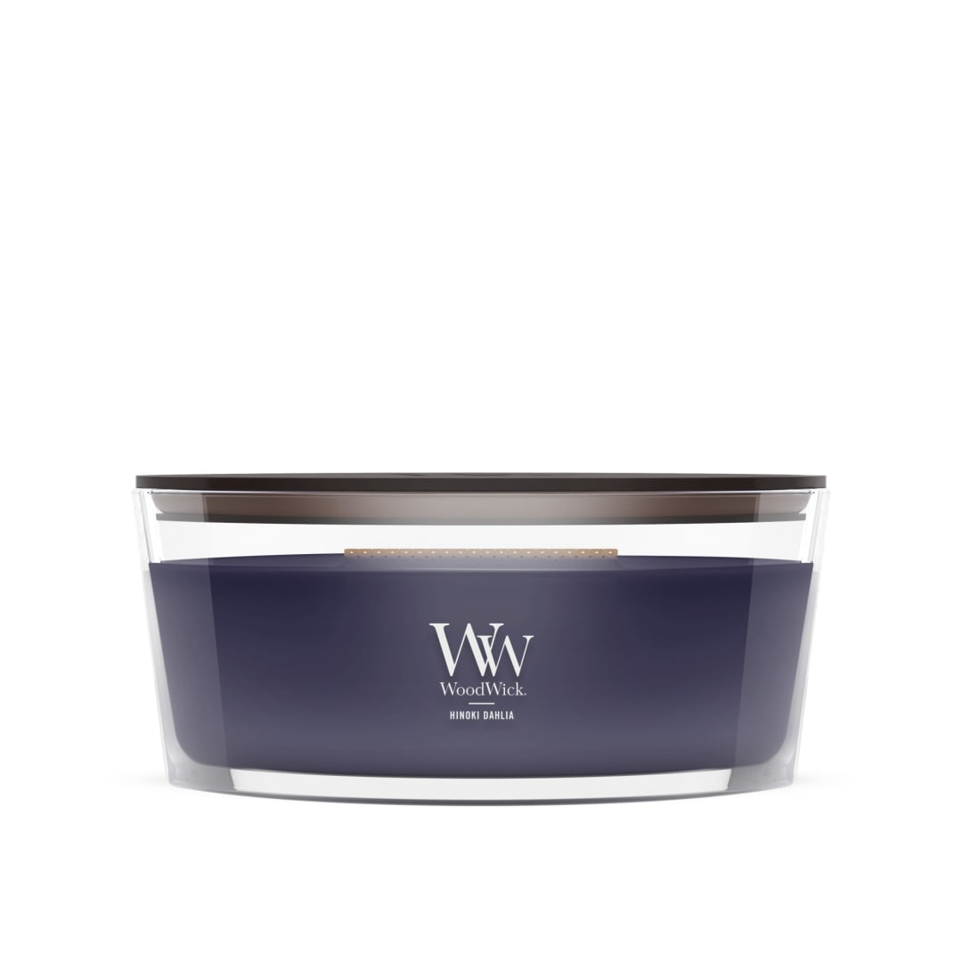 WoodWick® Hinoki Dahlia Scented Ellipse Candle, Crackles as it Burns, Up to 50 hrs burn time, Great for Gifting, 16oz