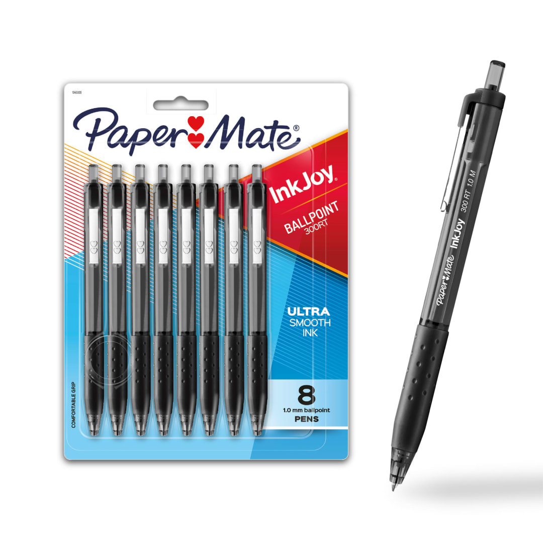Paper Mate® InkJoy® 300RT Retractable Ballpoint Pens, Medium Point (1.0mm), Black, 8 Count