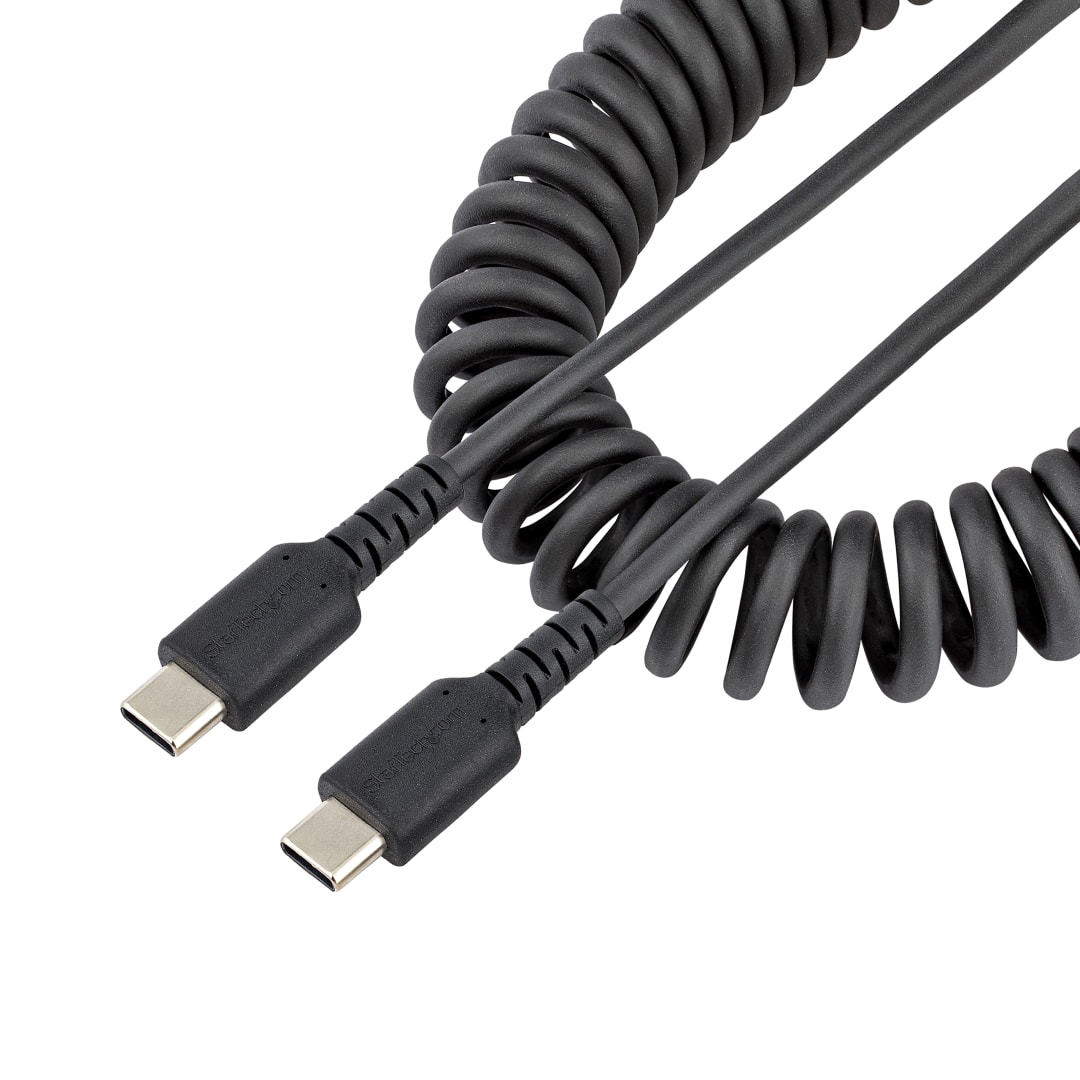Rugged USB 2 0 C to C cable 50cm Black Coiled