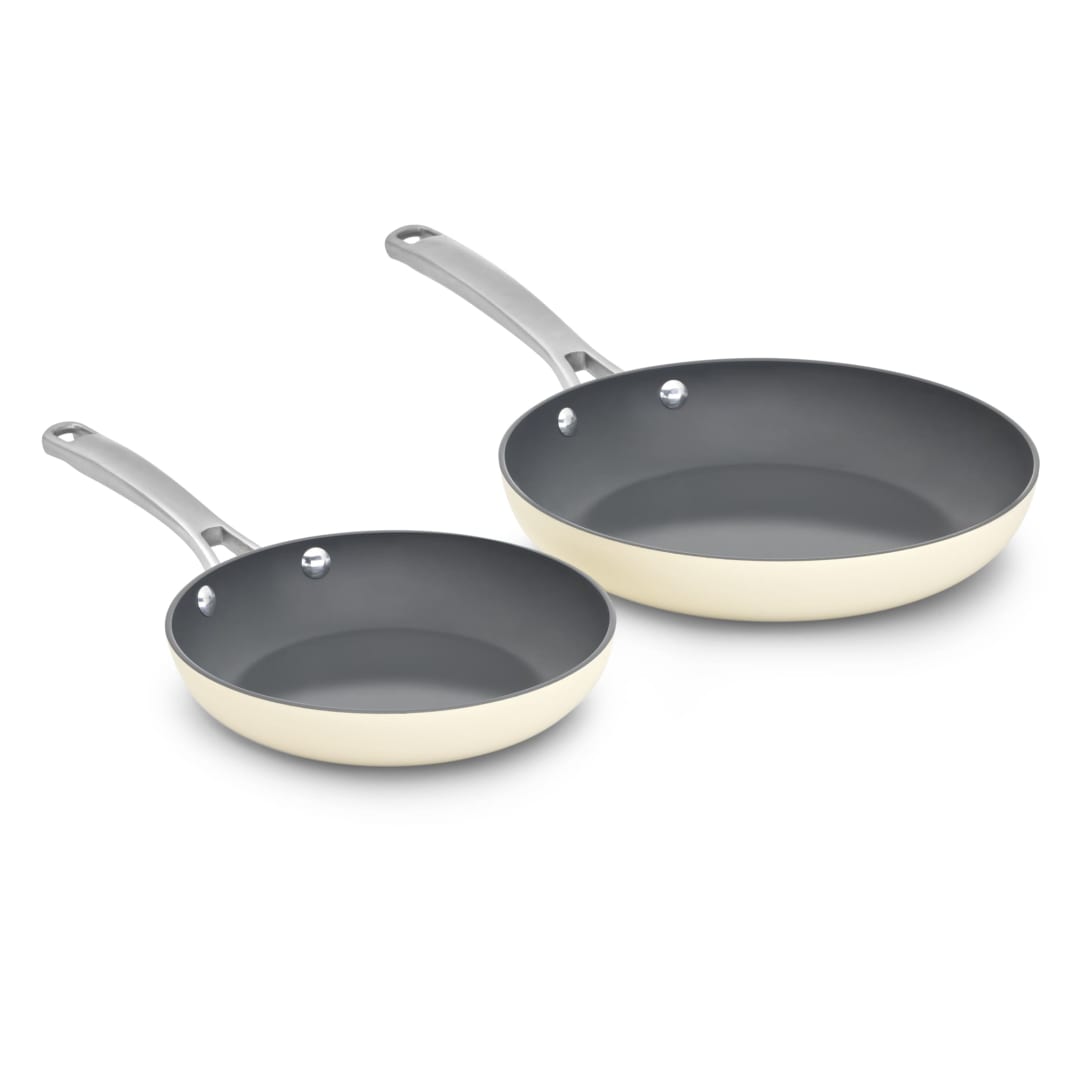 Calphalon Ceramic Nonstick 8 inch and 10 inch Frying Pan Set, Easy Cleanup Ceramic Pans for Searing, Sauteing, PFAS-Free Cookware, Dishwasher Safe, Oven Safe, Flour