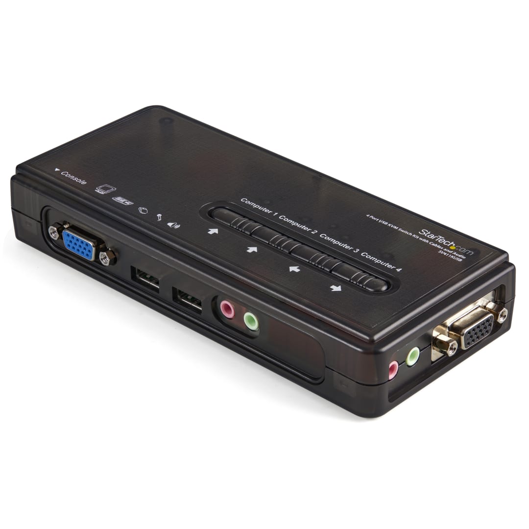 4 Port Black USB KVM Switch Kit w  Audio Cables