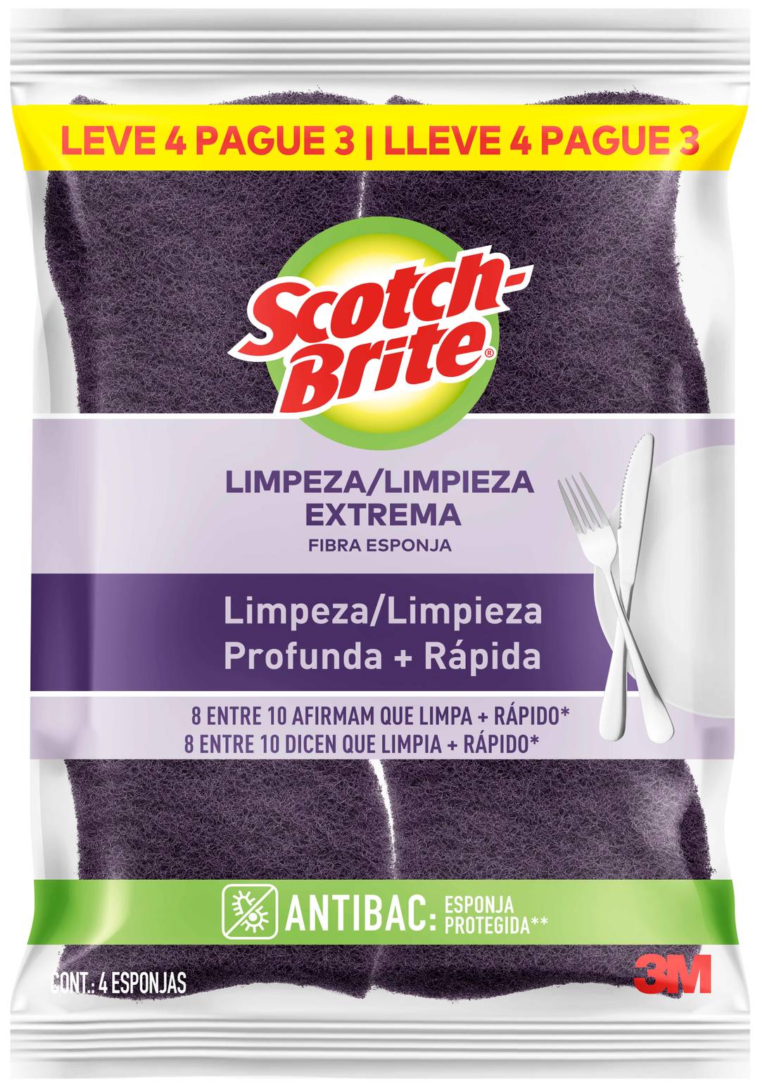 Esponja Scotch-Brite® Limpeza Extrema, 4 Unidades, 120/caixa