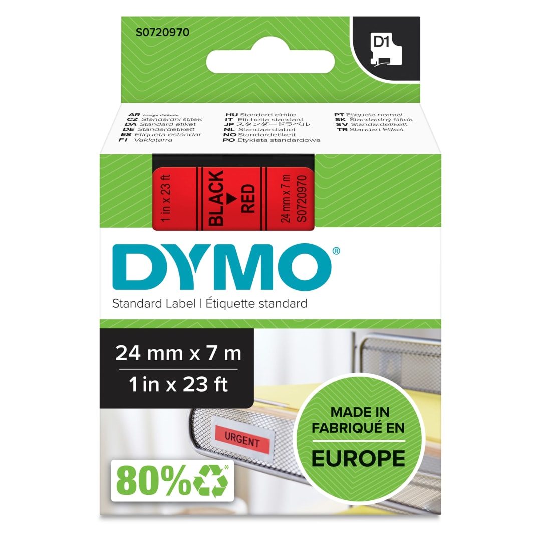 DYMO® Standard D1 Labeling Tape for LabelManager Label Makers, Black print on Clear tape, 3/8'' W x 23' L, 1 cartridge