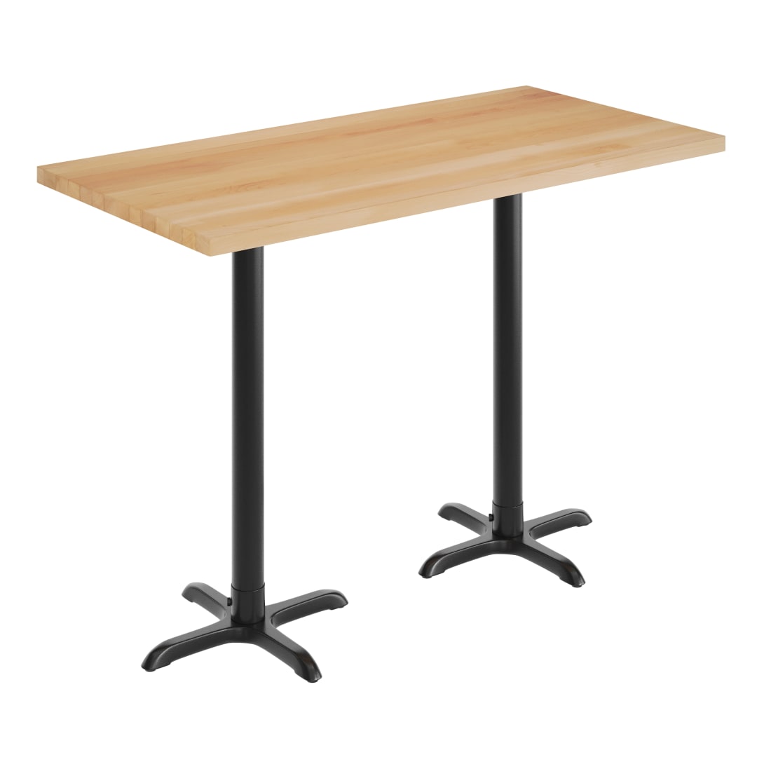 Bennett 30" x 60" Solid Wood Commercial Indoor Tabletop in Natural with 22" x 22" Bar Height Rust-Resistant Black Cast Iron X-Base