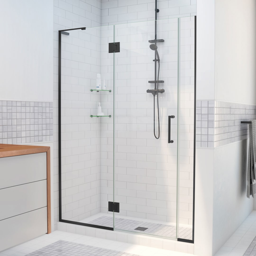 DreamLine Unidoor-X 42 1/2 - 43 inch W x 72 inch H Frameless Hinged Shower Door in Matte Black
