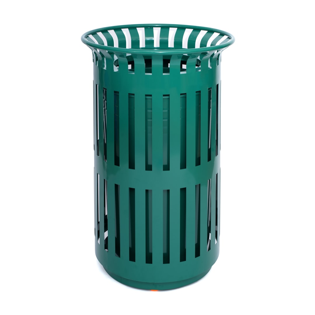 Collins Commercial Grade Green Outdoor Round Slatted Steel 37 Gallon Trash Can with Removable Inner Bin