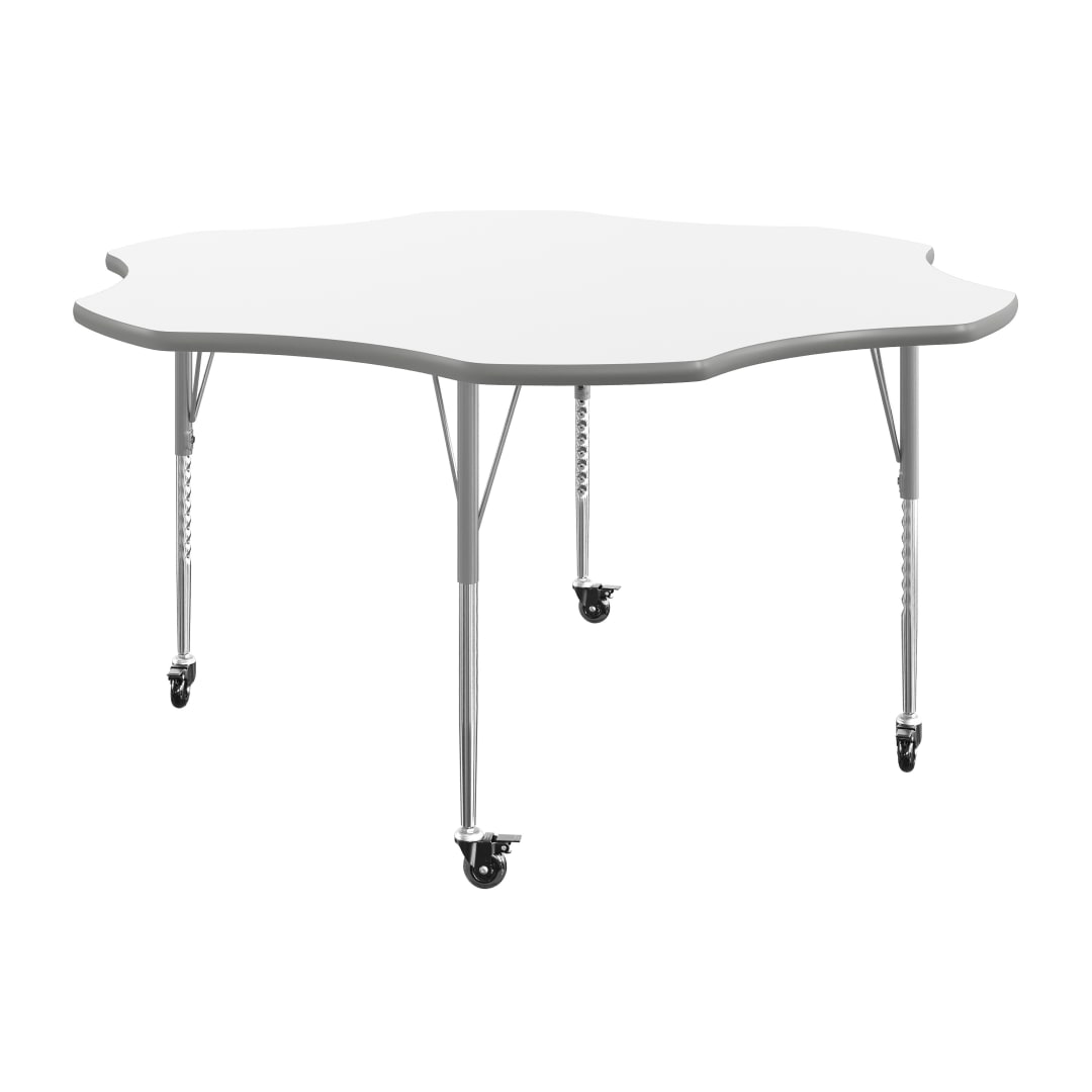 Wren 60" Flower Adjustable Height Activity Table, Thermal Laminate Top, Standard Legs with Locking Casters, White