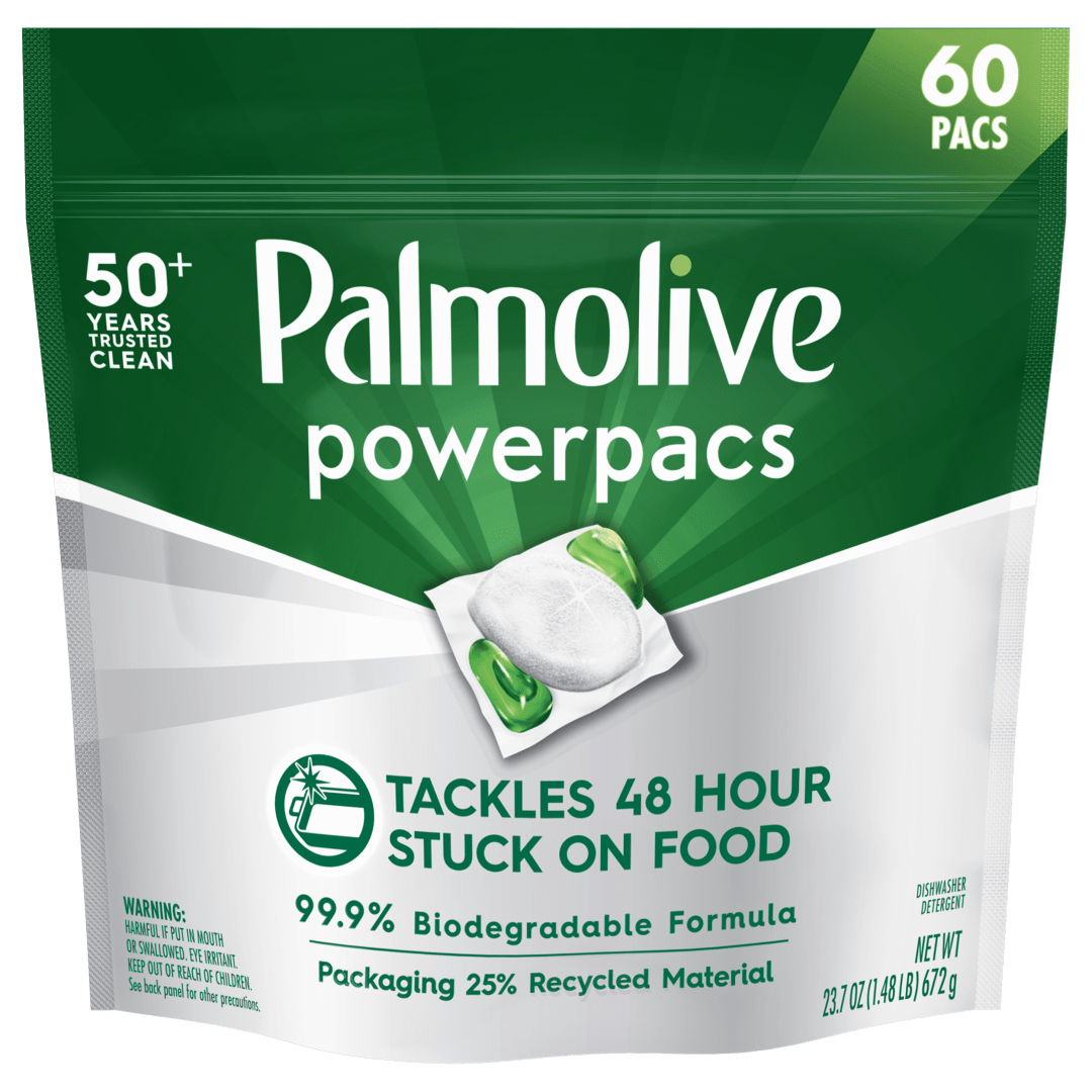 Palmolive PowerPacs Dishwasher Pods, 99.9% Biodegradable Formula in Dishwasher Tabs With No Added Fragrance - 60 count
