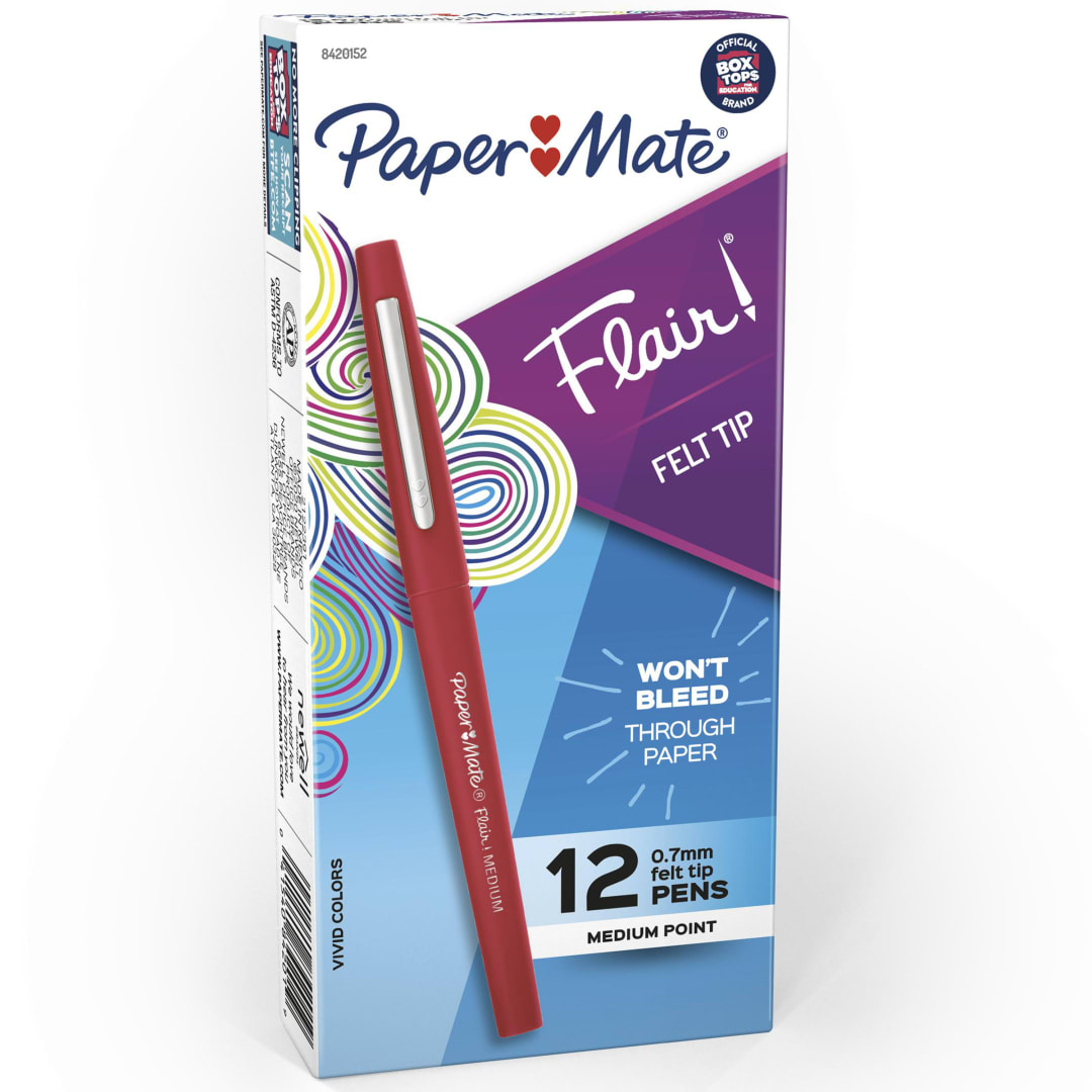 Paper Mate® Flair Felt Tip Pens, Medium Point (0.7mm), Red, 12 Count