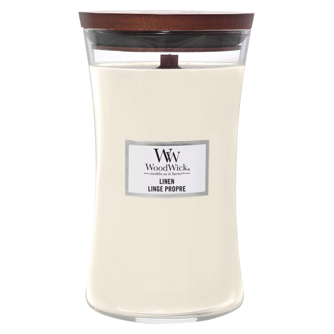 WoodWick® Large Hourglass Scented Candle | Linen | with Crackling Wick | Burn Time: up to 130 Hours