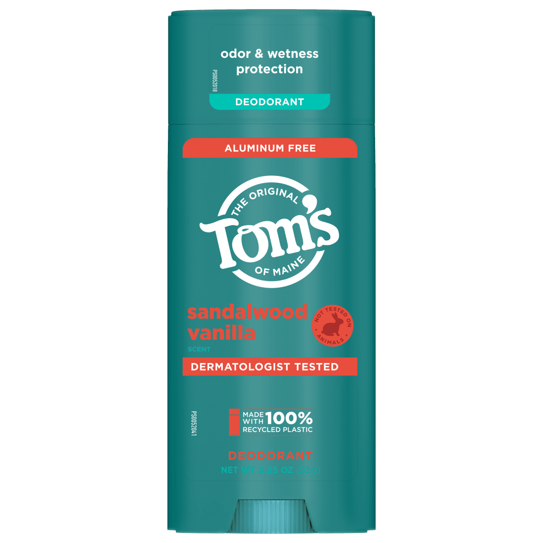 Tom’s of Maine Sandalwood Vanilla Natural Deodorant, Aluminum Free, Clear Application, Odor & Wetness Protection, Naturally Derived Ingredients, 3.25 oz