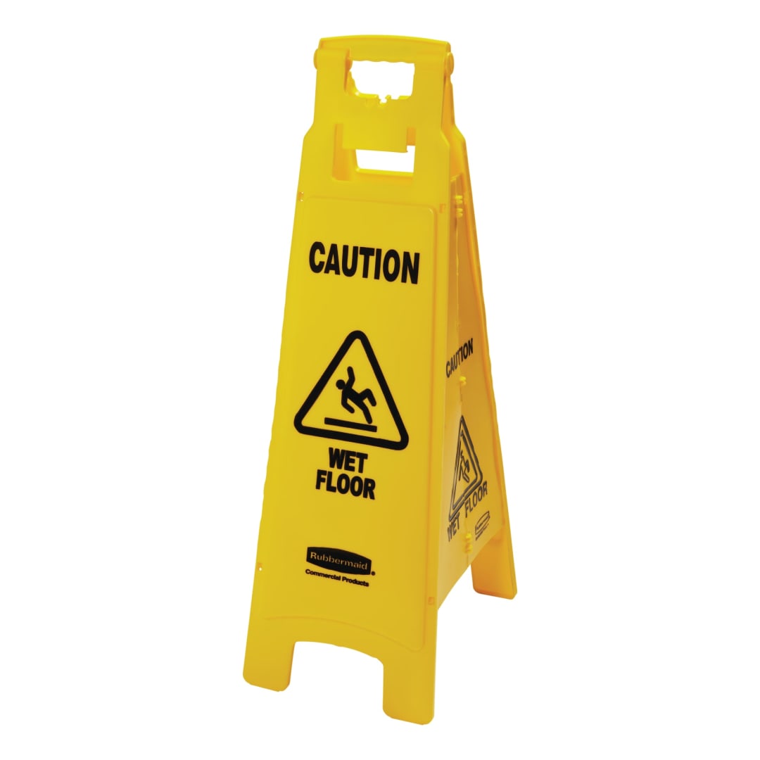 "Caution Wet Floor" Sign, 4 Sided, 38", Yellow