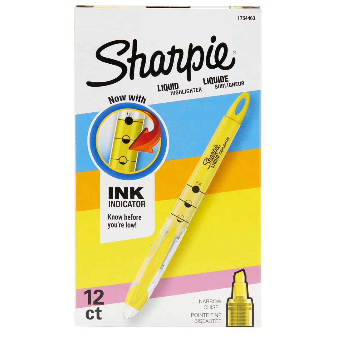 Sharpie® Liquid Highlighters, Chisel Tip, Fluorescent Yellow, 12 Count