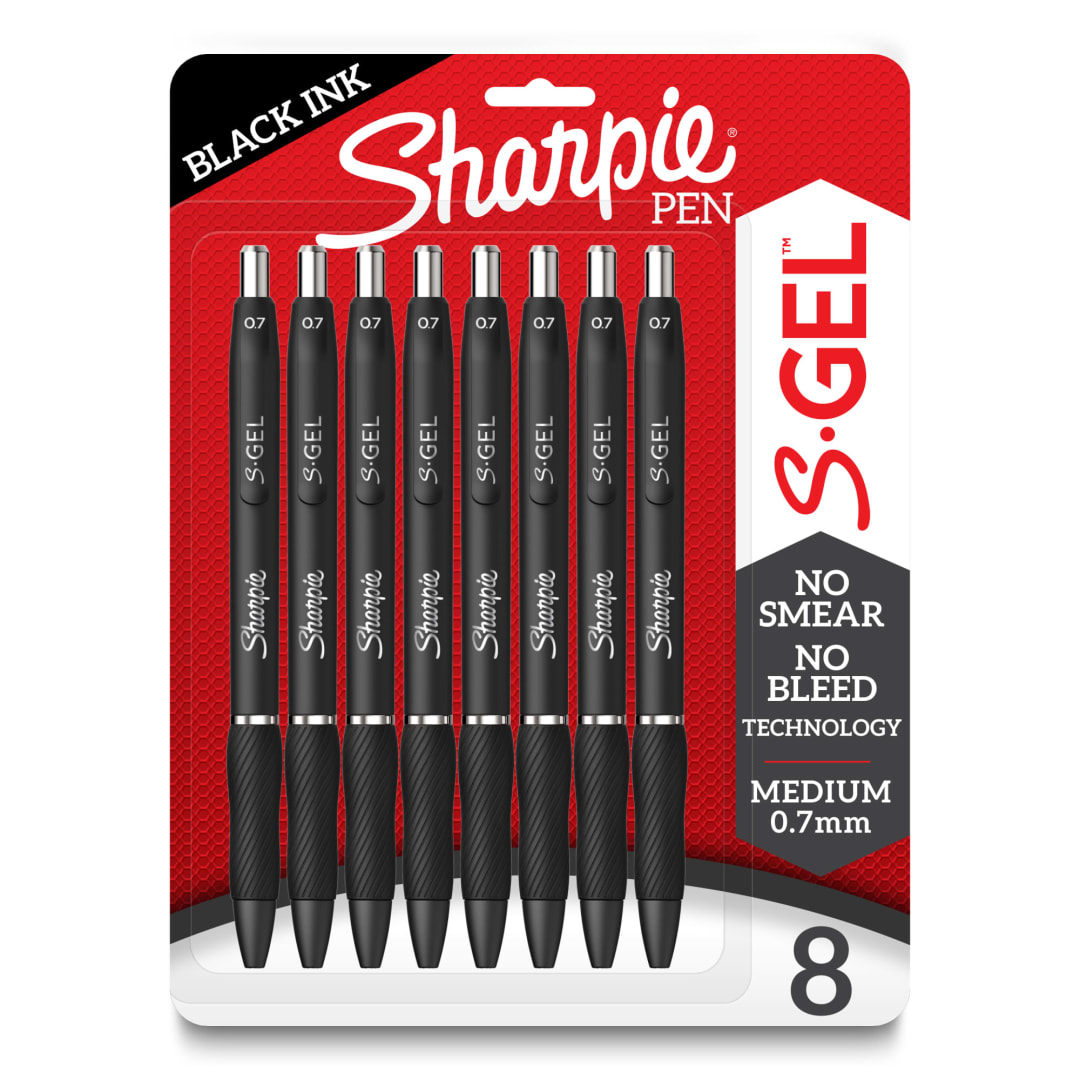 Sharpie® S-Gel, Gel Pens, Medium Point (0.7mm), Black Ink Gel Pen, 8 Count