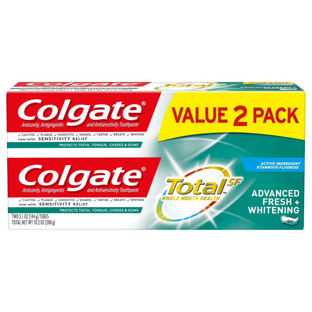 Colgate Total Whitening Toothpaste, Advanced Fresh + Whitening Gel, 5.1 ounce (2 Pack)