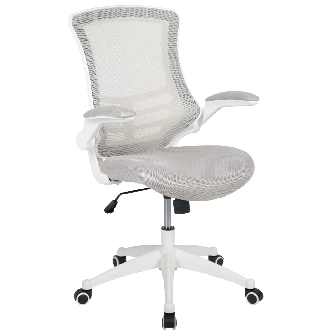 Kelista Mid-Back Light Gray Mesh Swivel Ergonomic Task Office Chair with White Frame and Flip-Up Arms
