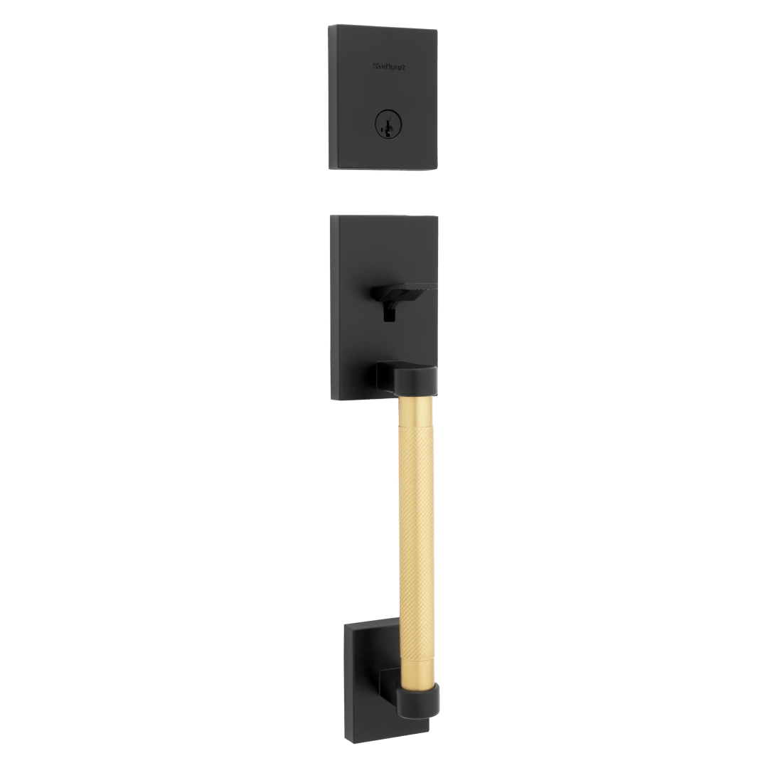 Prava Single Cylinder Exterior Only Handleset featuring SmartKey Security™ in Matte Black and Satin Brass
