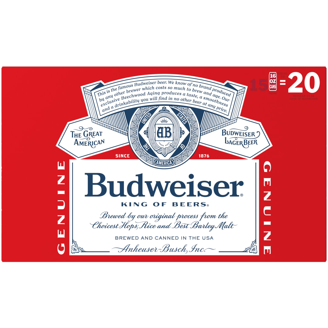 Budweiser American Lager Beer 15 Pack, 16 fl oz Cans