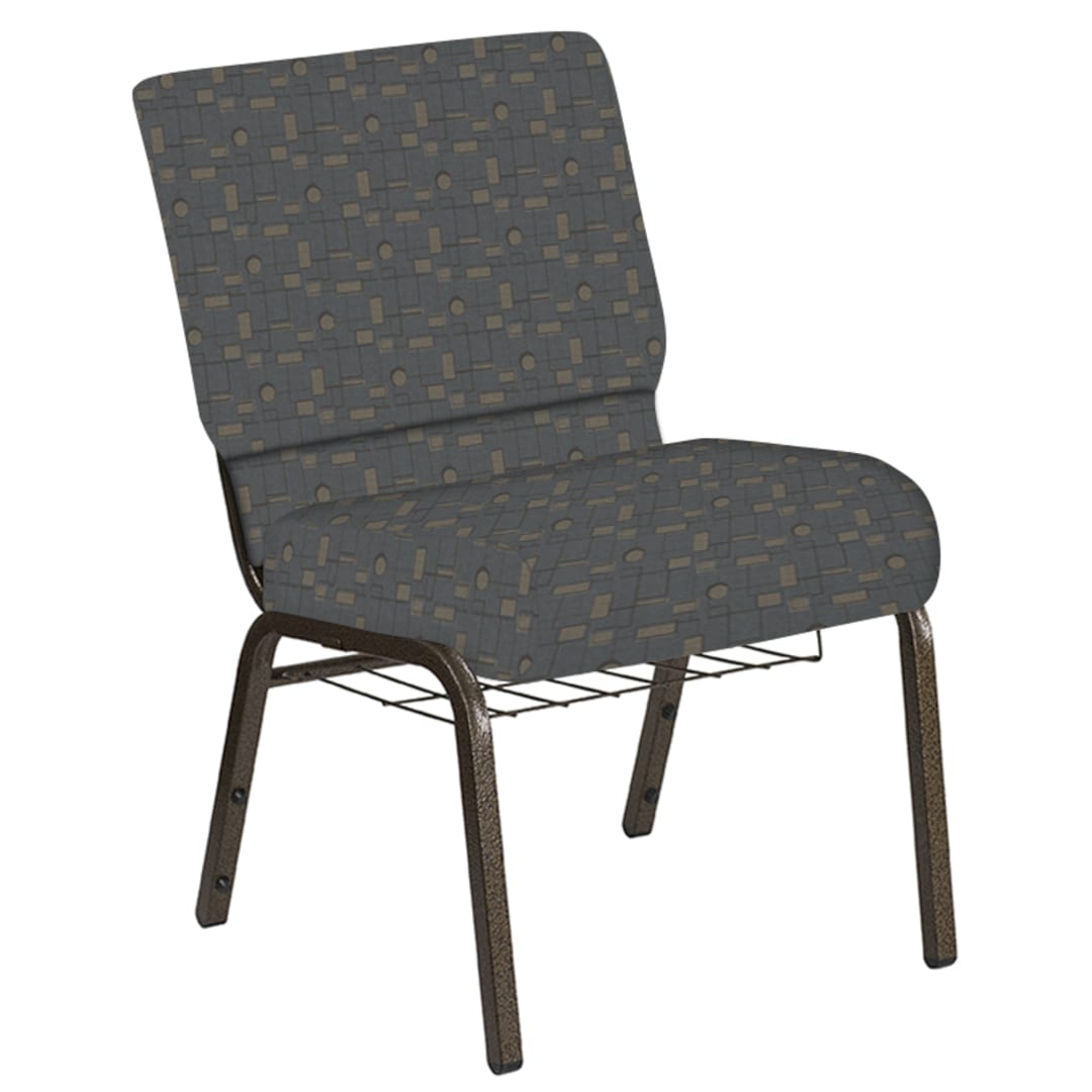 21''W Church Chair in Circuit Teal Fabric with Book Rack - Gold Vein Frame