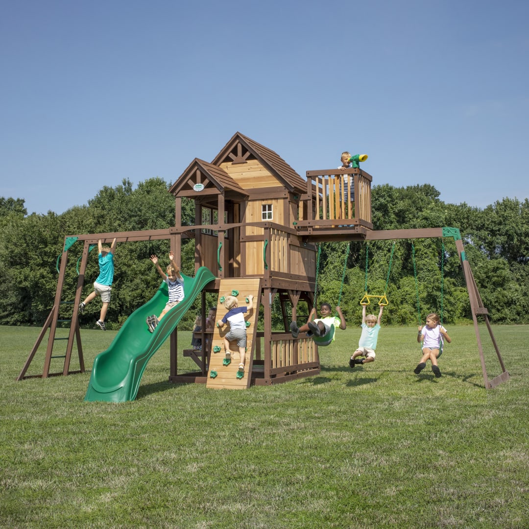 Skyfort II Swing Set With Green Wave Slide