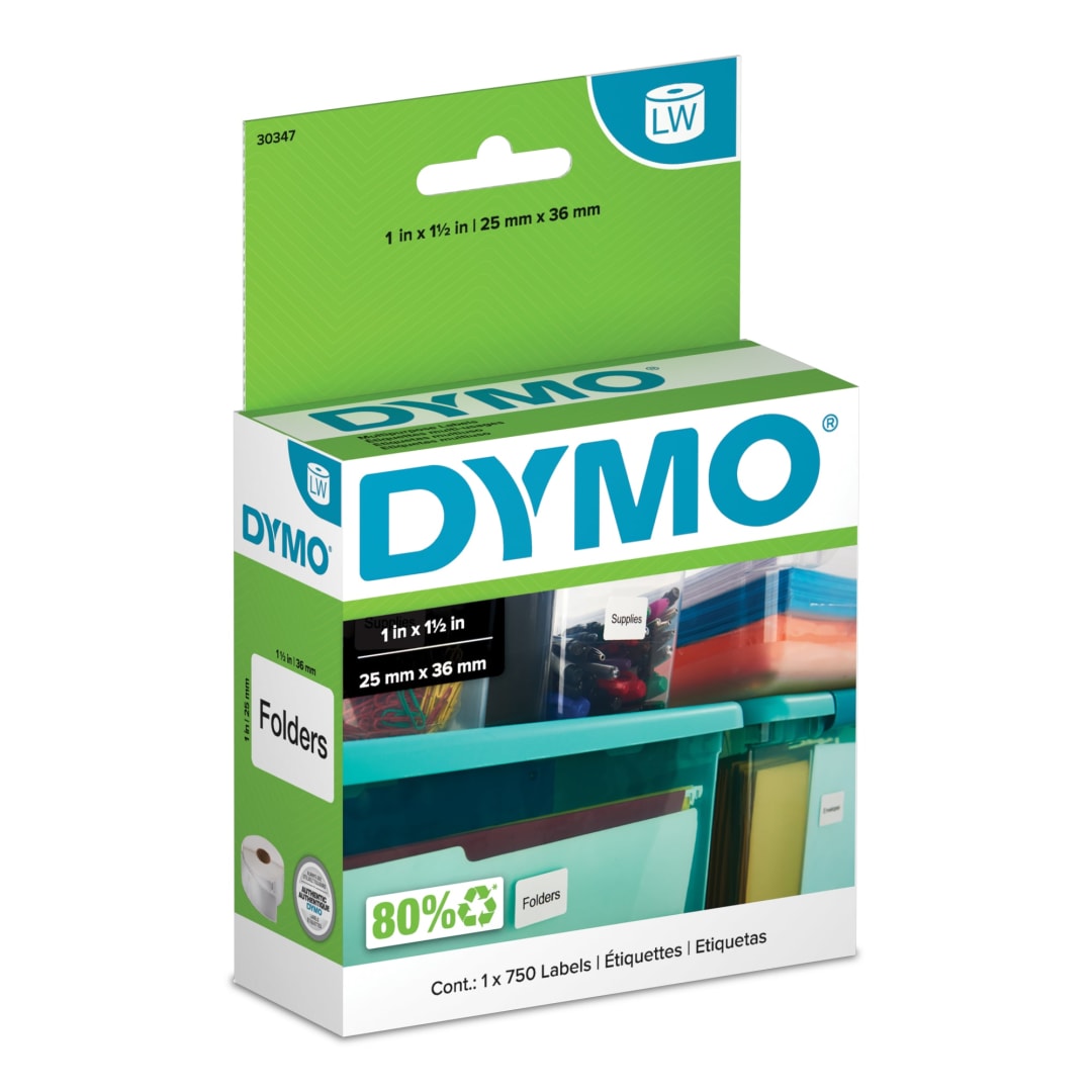 DYMO® Authentic LW Library Book Spine Labels, DYMO® Labels for LabelWriter™ Printers, White, 1" x 1-1/2", 1 Roll of 750