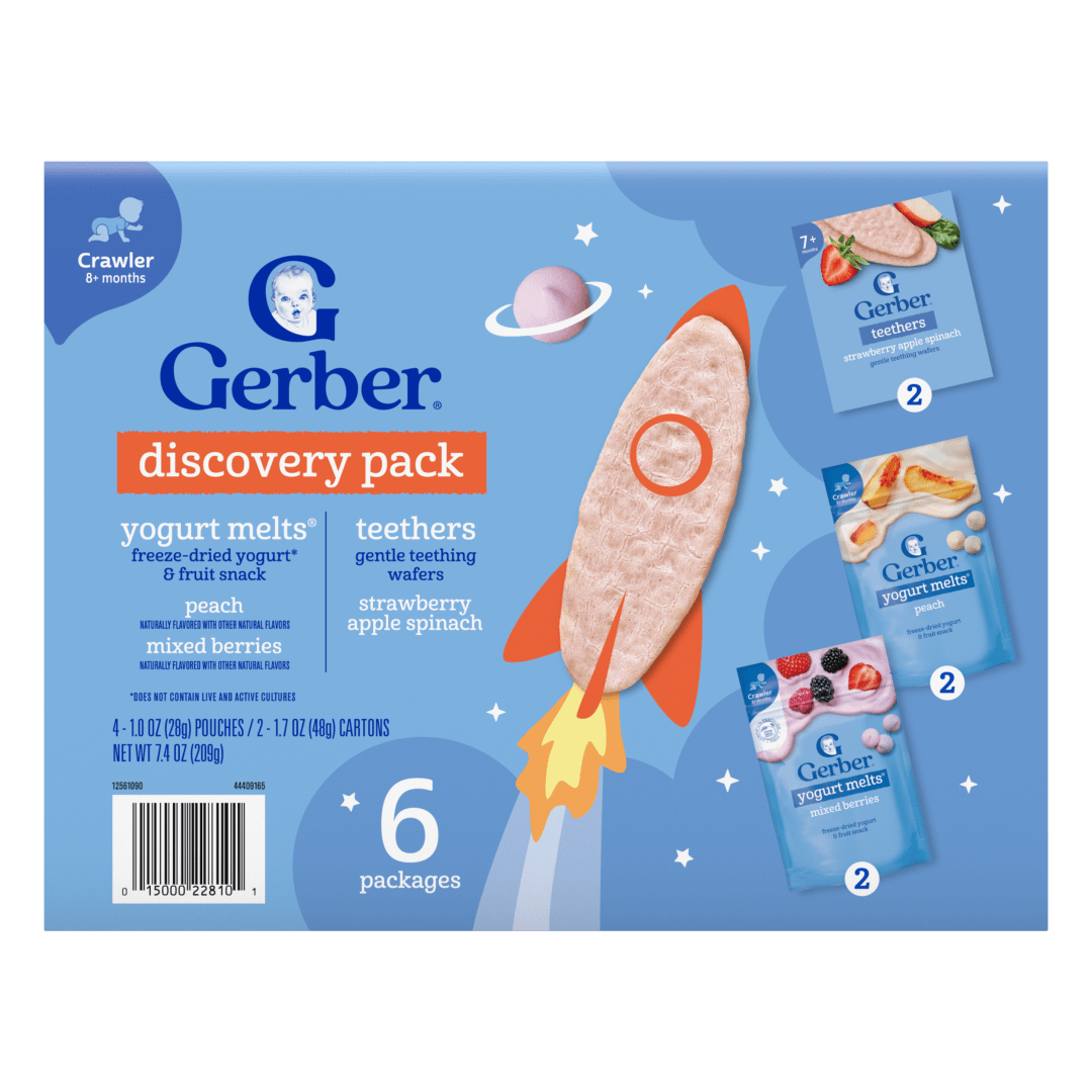 Gerber Stage 3 Baby Snacks Discovery Pack, Yogurt Melts, Teething Wafers, 6PK