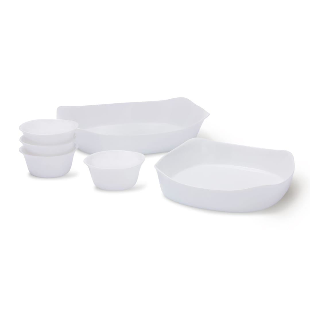 Rubbermaid® DuraLite™ Glass Bakeware, 6-Piece Set, Baking Dishes, Casserole Dishes, and Ramekins, Assorted Sizes (No Lids)