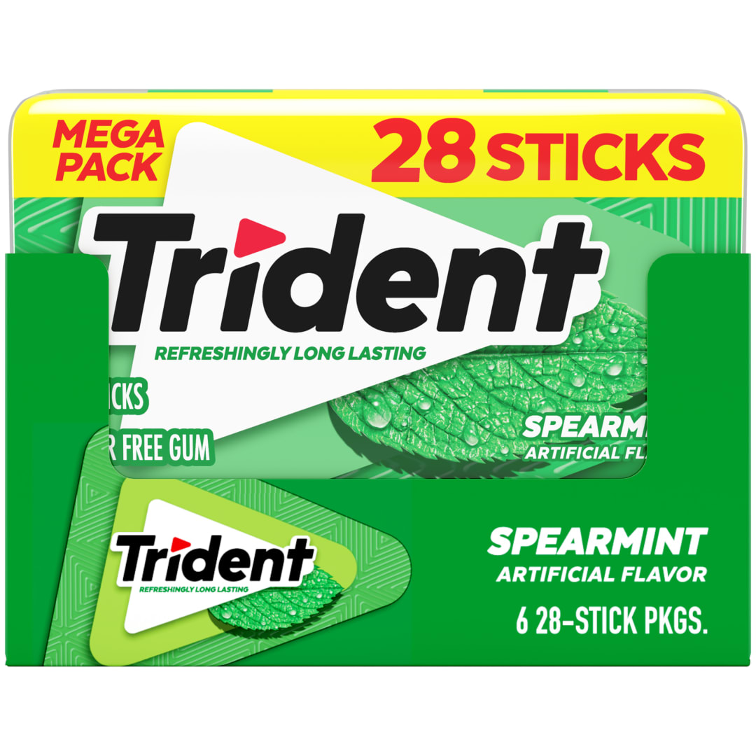 Trident Sugar Free Chewing Gum Spearmint 28 pc Mega Packs - 6 Pack