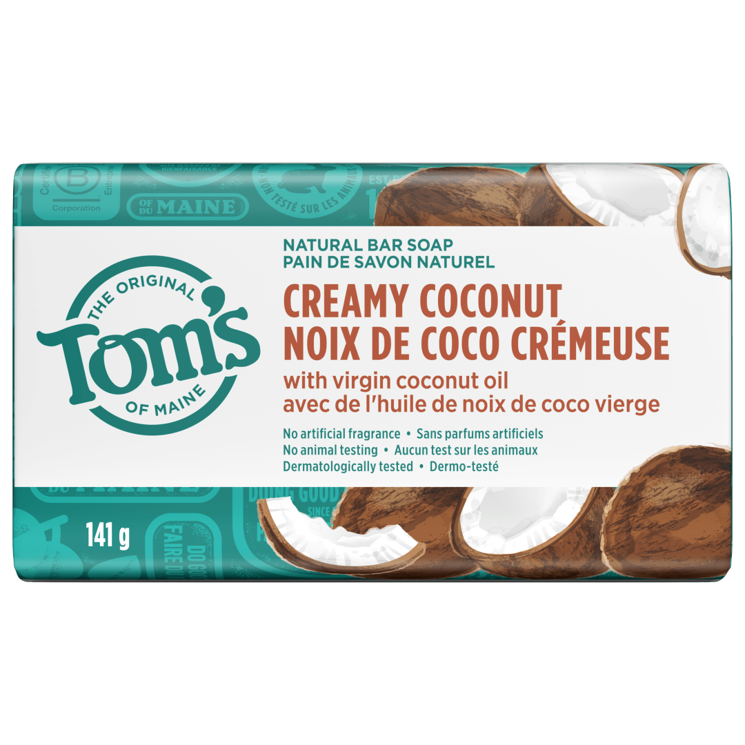Tom’s of Maine Creamy Coconut Natural Bar Soap with Virgin Coconut Oil, Dermatologically Tested, Paraben Free, Vegan, 141g