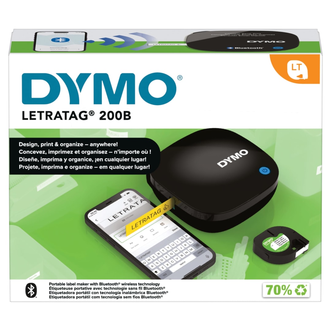 DYMO LetraTag 200B Bluetooth Label Maker | Compact Label Printer | Connects Through Bluetooth Wireless Technology to iOS and Android | Includes 1 White Paper Label Tape