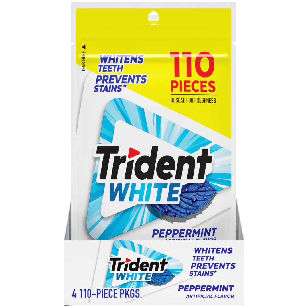 Trident White Sugar Free Chewing Gum Peppermint 110 pc Pouches - 4 Pack