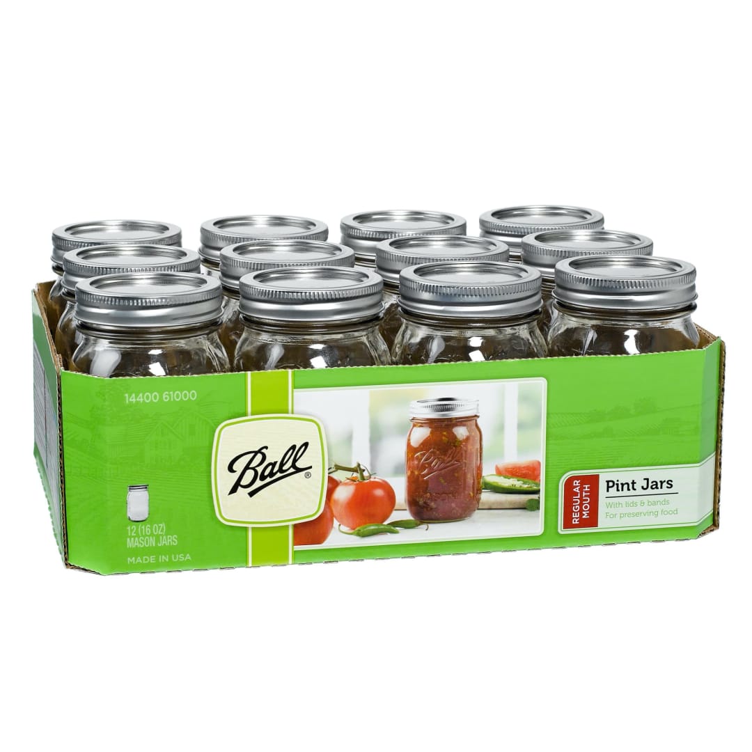 Ball® Regular Mouth Pint 16oz. Glass Mason Jar with Lids and Bands, 12 Count