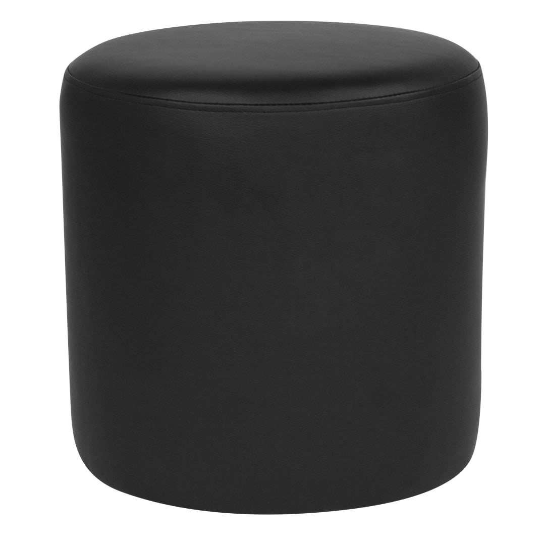 Barrington Upholstered Round Ottoman Pouf in Black LeatherSoft