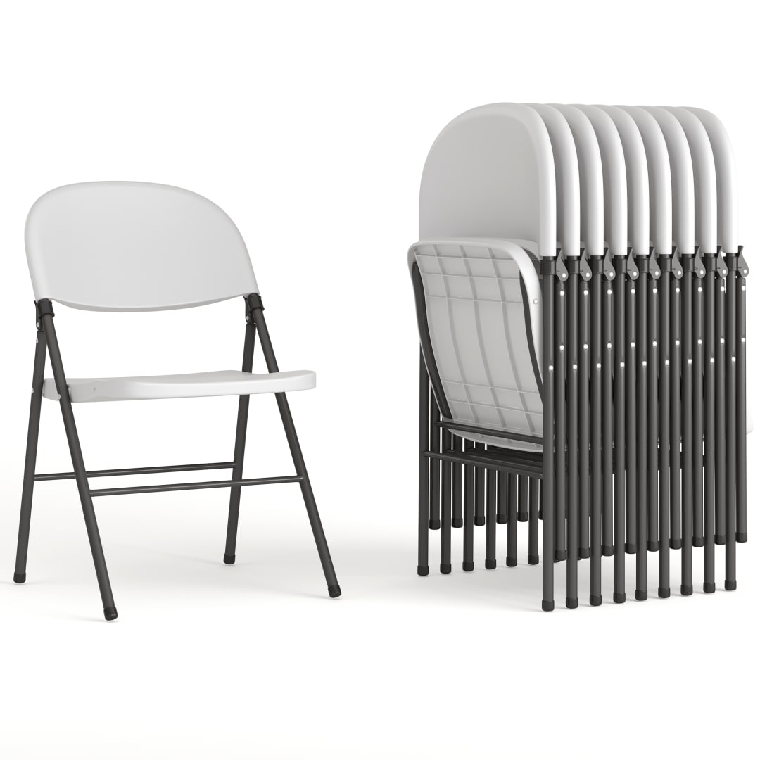 24 Pack HERCULES Series 330 lb. Capacity Granite White Plastic Folding Chair with Charcoal Frame