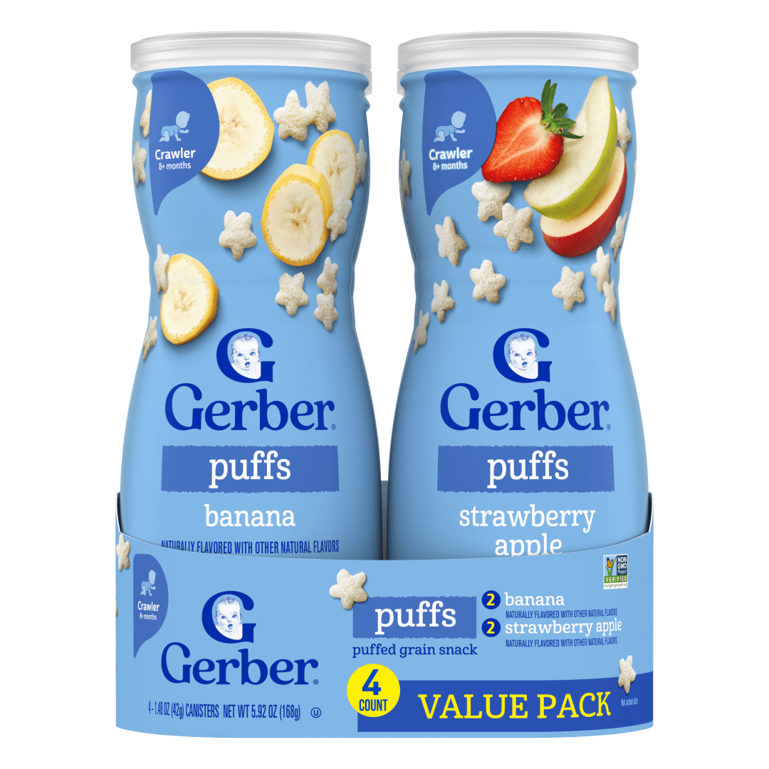 Gerber Stage 3 Baby Snacks, Puffs Value Pack, Puffs Snacks, Baby Led Feeding, 4PK