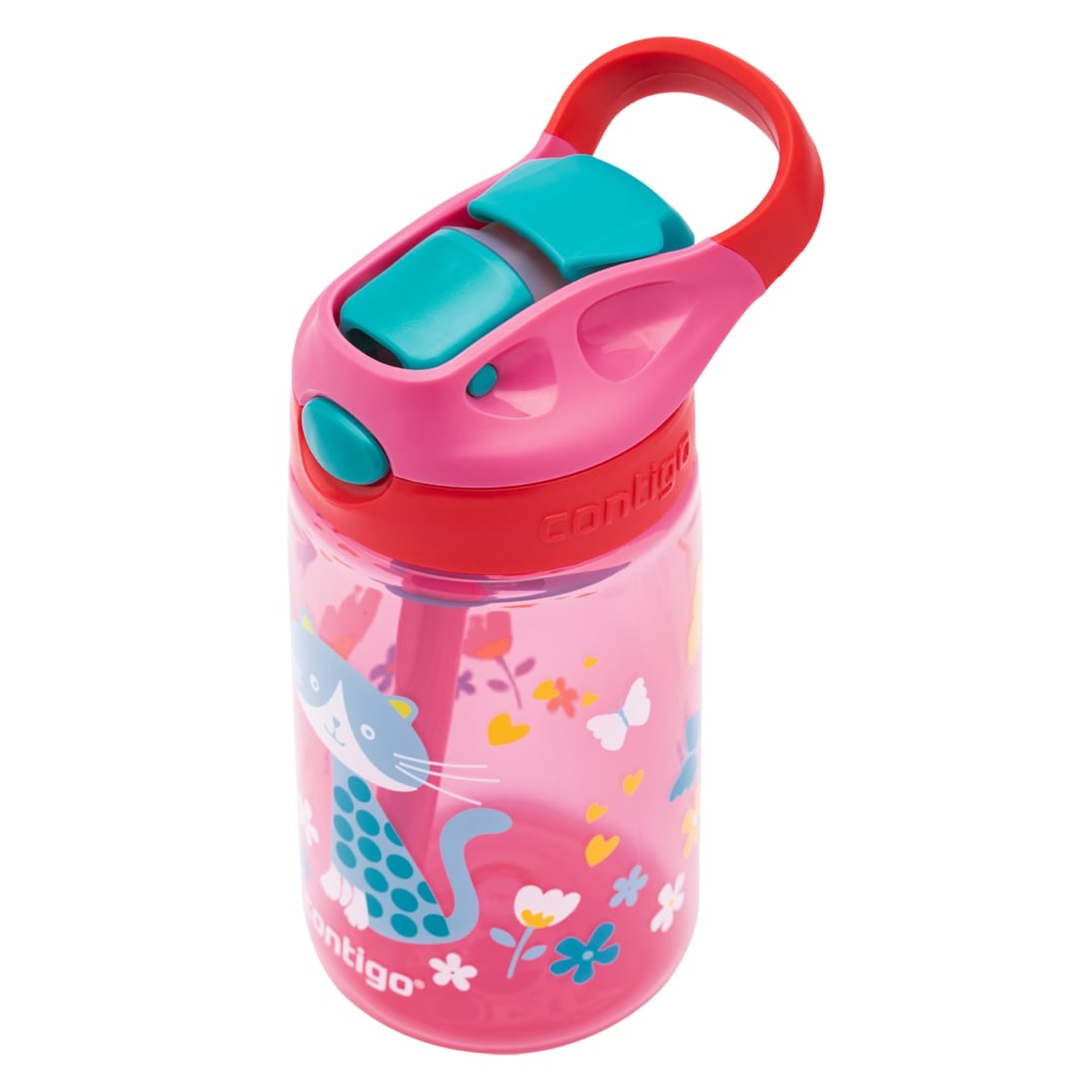 Contigo® Gizmo Flip AUTOSPOUT® Kids Water Bottle with Flip Straw, BPA-Free, 420ml., Cherry with Cat