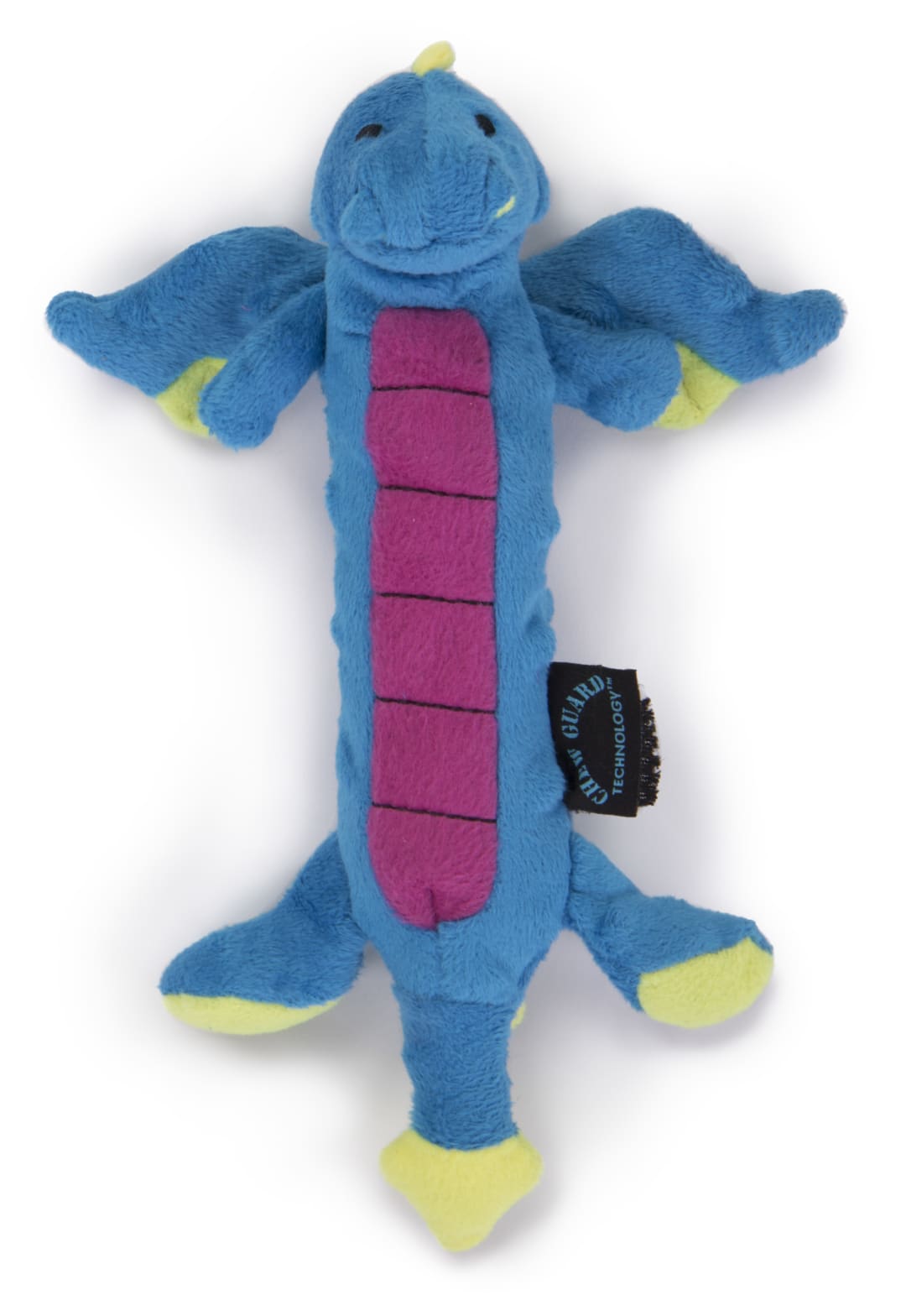 goDog Dragons Skinny Squeaky Plush Dog Toy, Chew Guard Technology, Blue, Small