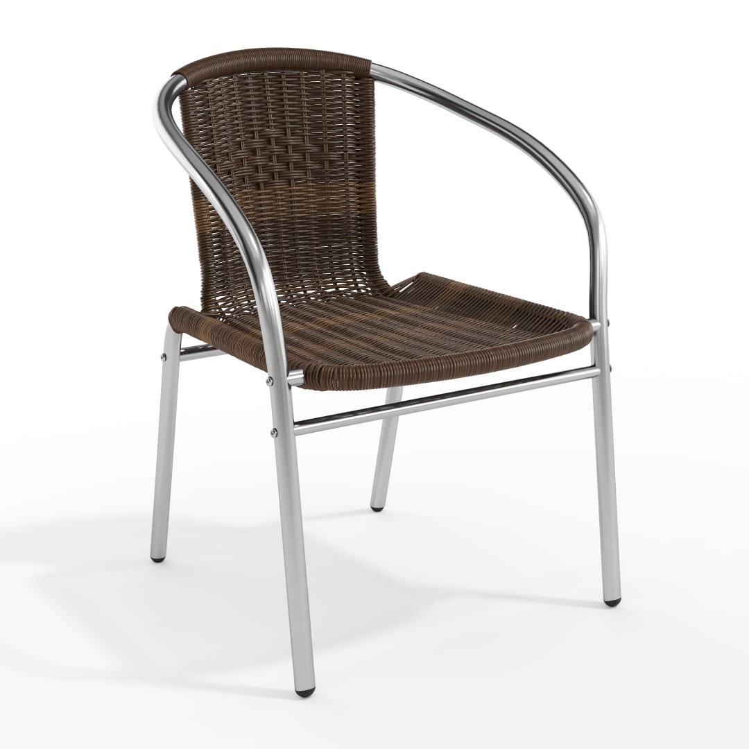 Lila Commercial Aluminum and Dark Brown Rattan Indoor-Outdoor Restaurant Stack Chair