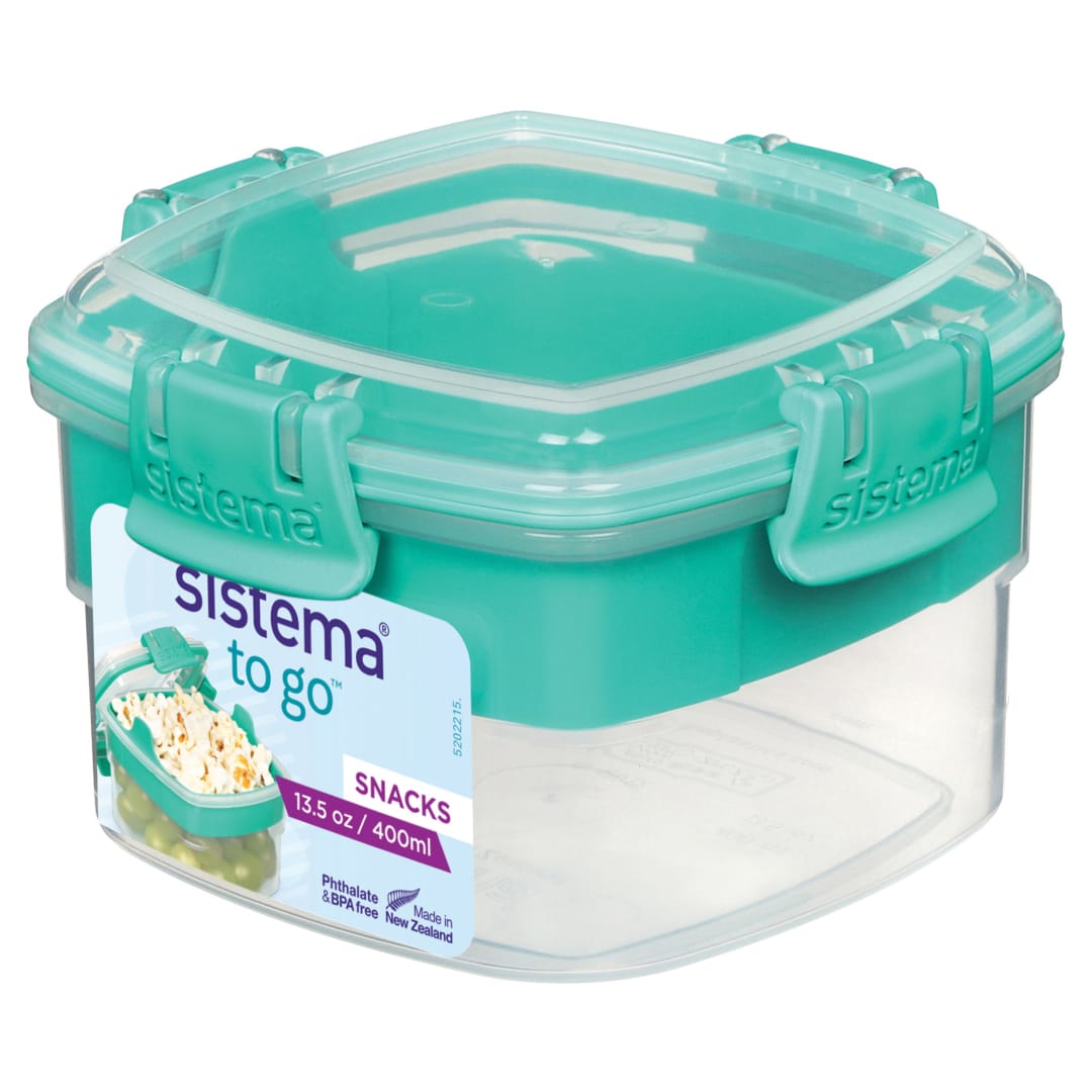 Sistema Snacks TO GO recipiente para guardar alimentos | 400 ml | Tarrina pequeña para aperitivos con compartimentos | Sin BPA | Verde azulado