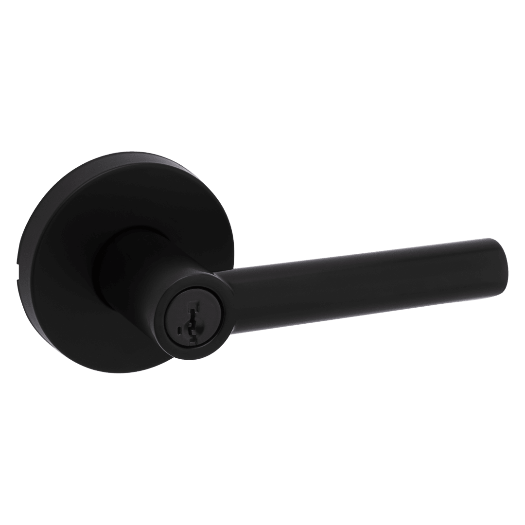 Milan Keyed Entry Lever with Round Rose featuring SmartKey Security™ in Matte Black
