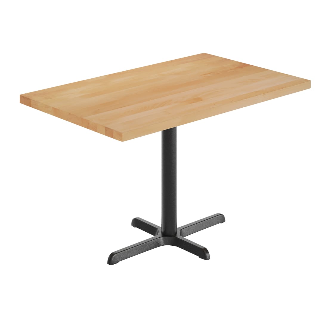 Bennett 30" x 48" Solid Wood Commercial Indoor Tabletop in Natural with 23.75" x 29.5" Dining Height Rust-Resistant Black Cast Iron X-Base