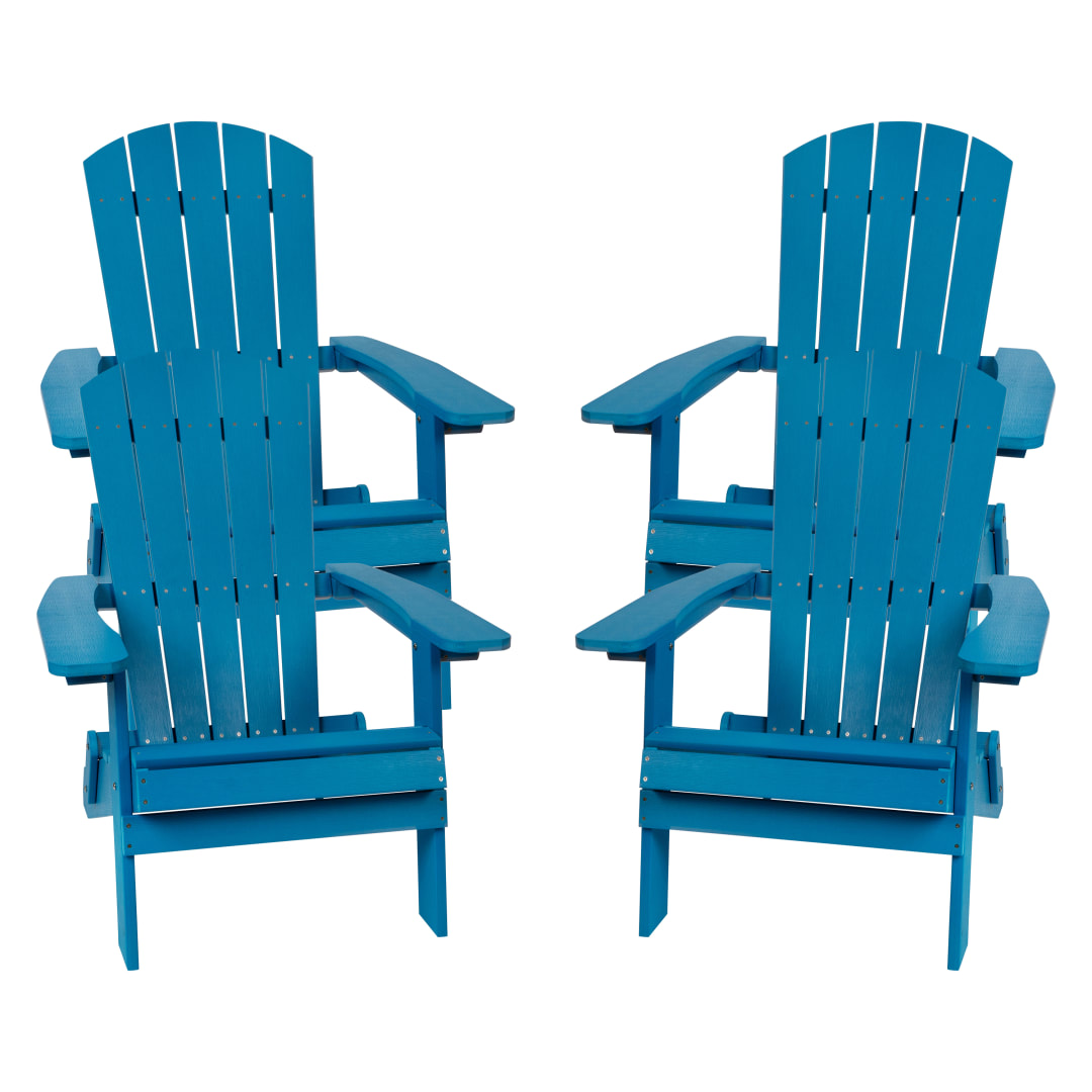 Set of 4 Charlestown All-Weather Poly Resin Folding Adirondack Chair in Blue