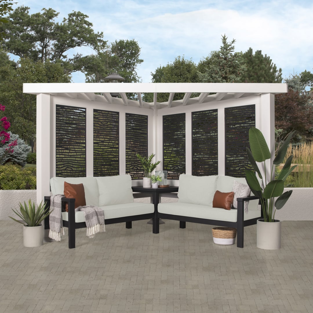 Ridgedale Modern Steel Cabana Pergola With Conversation Seating (Cast Pumice)
